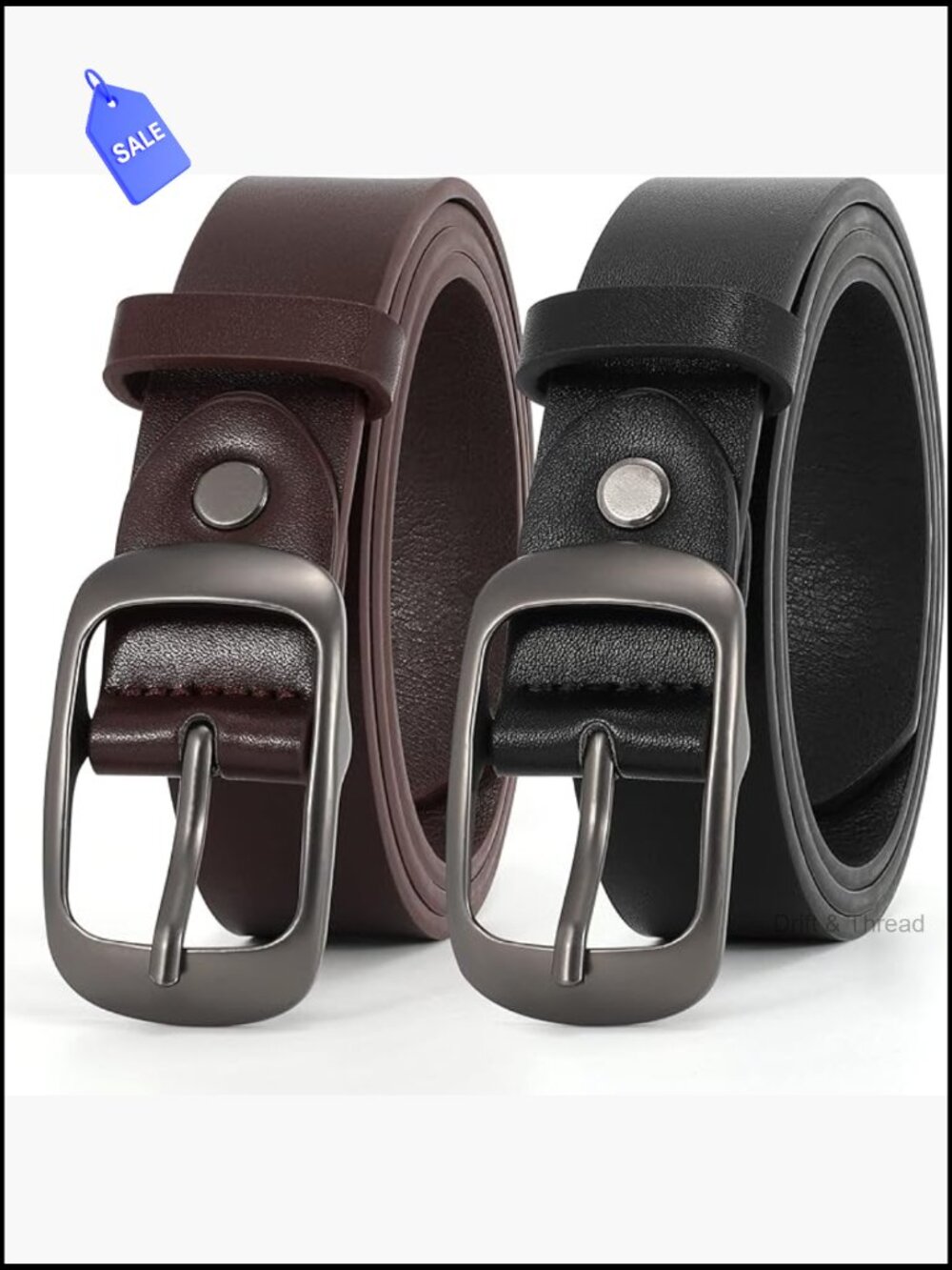 2 Pack Plus Size Genuine Leather Belts with Solid Pin Buckle for Jeans